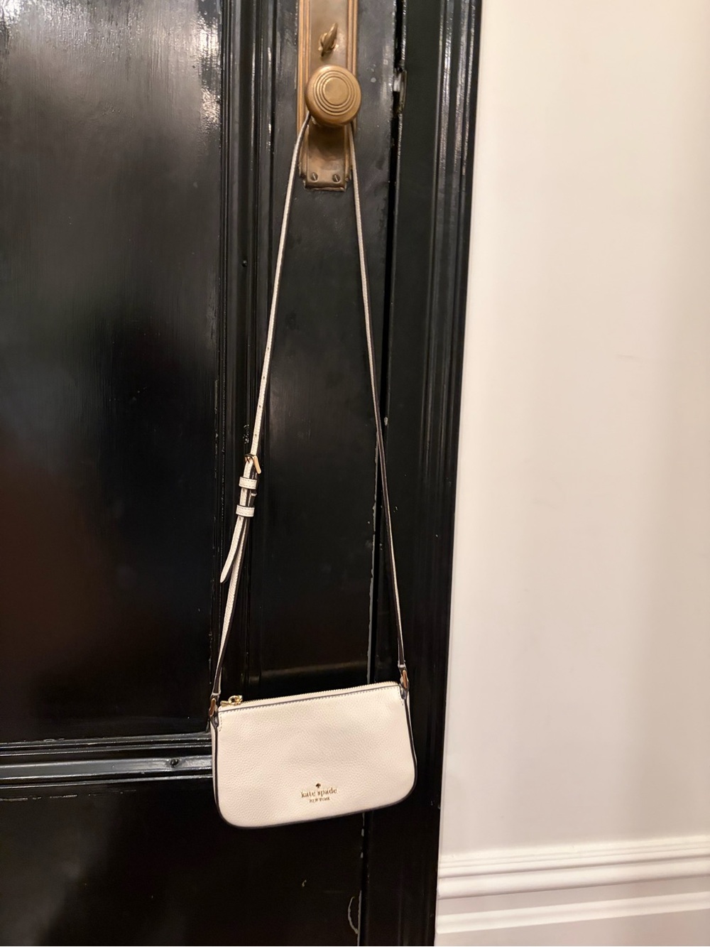 kate spade Off-White Pebbled Leather Crossbody with Black Trim